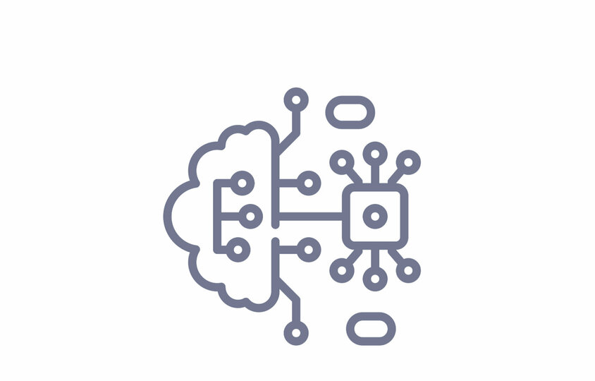 Symbolgrafik einer vernetzten Gehirn-Schaltkreis-Darstellung – steht für Digitalisierung, smarte Systeme und KI-basierte Prozesse im Werkzeugbau bei weba.